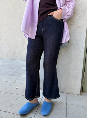 胖mm宽松牛仔喇叭裤木子理想大码女装春季200斤显瘦弹力牛仔裤子