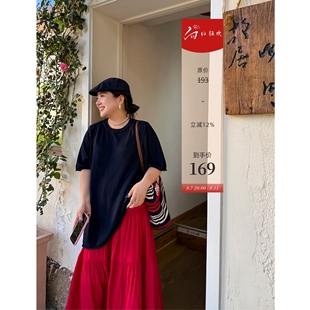 女秋冬宽松遮胯显瘦T恤200斤 胖mm中长款 五分袖 针织衫 木子理想大码