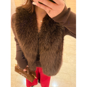 女装 胖mm冬季 环保皮草马甲木子理想大码 简约V领蓬松感马夹200斤