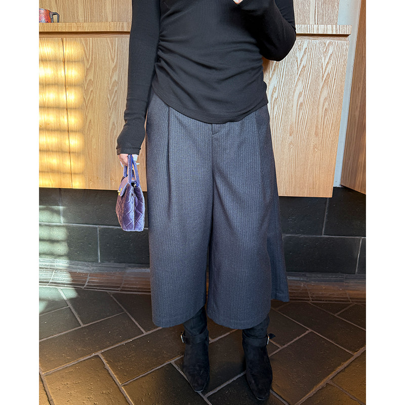 胖mm秋冬简约时髦八分阔腿裤木子理想大码女装竖条纹A版呢子裤,女装/女士精品,大码裤装,淘宝优惠券,粉丝福利购,淘宝优惠卷