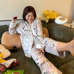 春200斤舒服家居服两件套 女装 胖mm童趣涂鸦睡衣套装 木子理想大码