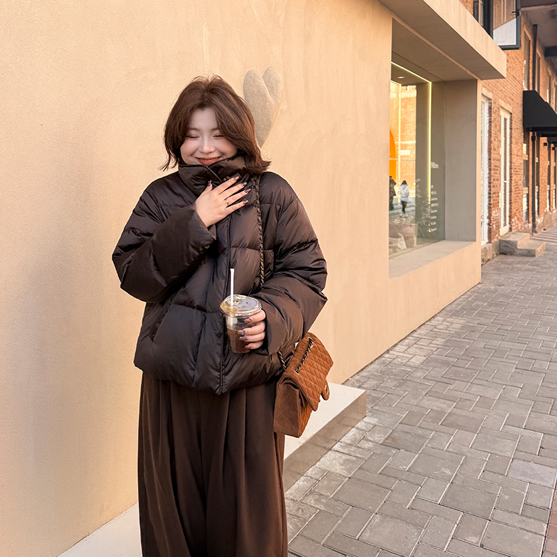 木子理想胖mm大码缎面短款羽绒服