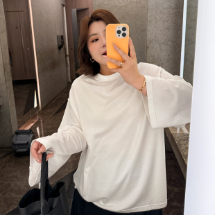 落肩袖 女装 松弛感T恤200斤 T恤木子理想大码 胖mm舒适休闲宽松长袖