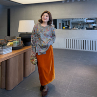 胖mm冬季丝绒直筒半身裙木子理想大码女装复古时髦长半裙200斤