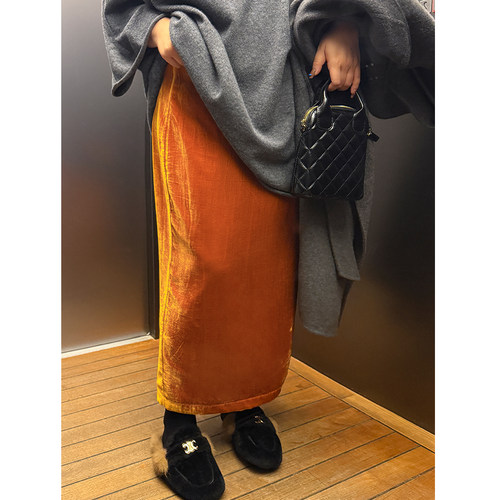 木子理想胖mm大码丝绒直筒半身裙