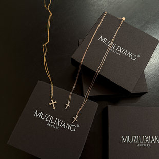 木子理想定制大码 加长镶钻玫瑰金项链十字百搭锁骨链