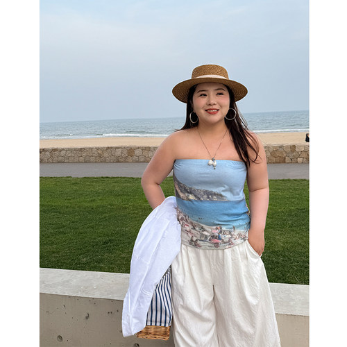 木子理想胖mm大码内搭印花抹胸