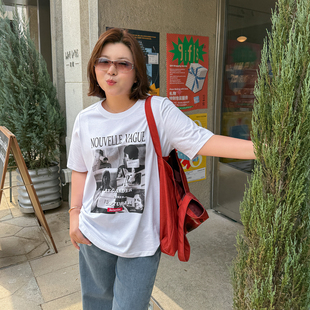 胖mm大码 简约百搭短袖 T木子理想夏季 女宽松圆领显瘦T恤200斤 经典