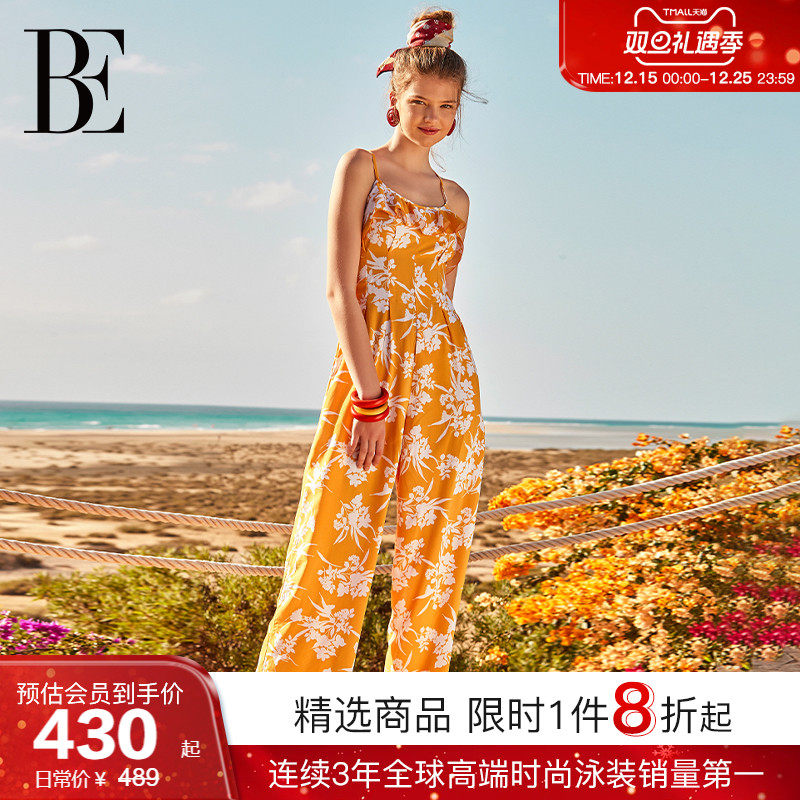 BE范德安ANNA系列2025新品女士连体沙滩裤剪影花图案宽松休