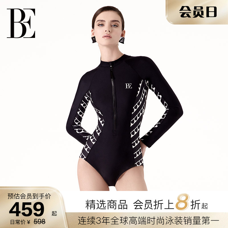 BE范德安时尚系列连体泳衣女竞速保守微胖遮肉女孩长袖防晒高级感