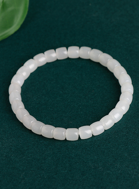 天然新疆和田玉羊脂白玉直切手串桶珠鼓珠6x7mm玉手链老型珠手饰