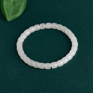 天然新疆和田玉羊脂白玉直切手串桶珠鼓珠6x7mm玉手链老型珠手饰