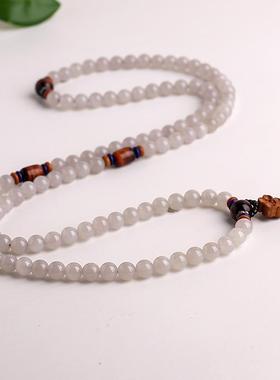 天然新疆和田玉烟紫色烟灰色项链8mm圆珠108颗毛衣挂链多圈玉手链