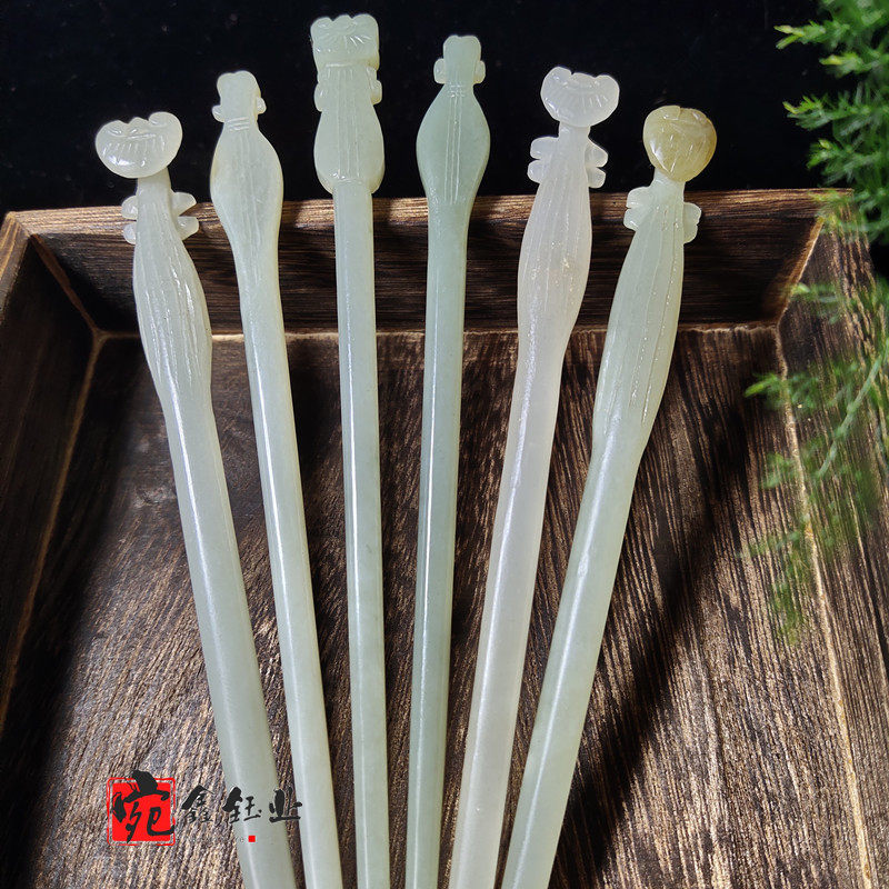 和田玉琵琶发簪遇知音青白玉乐器头饰汉服旗袍禅服盘发中国风男女