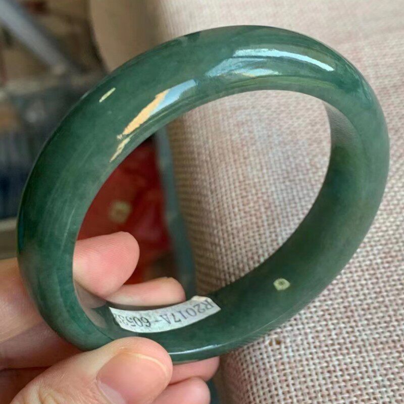 天然缅甸翡翠a货玉石手镯子59尺寸带证书老种油青女款大号送妈妈