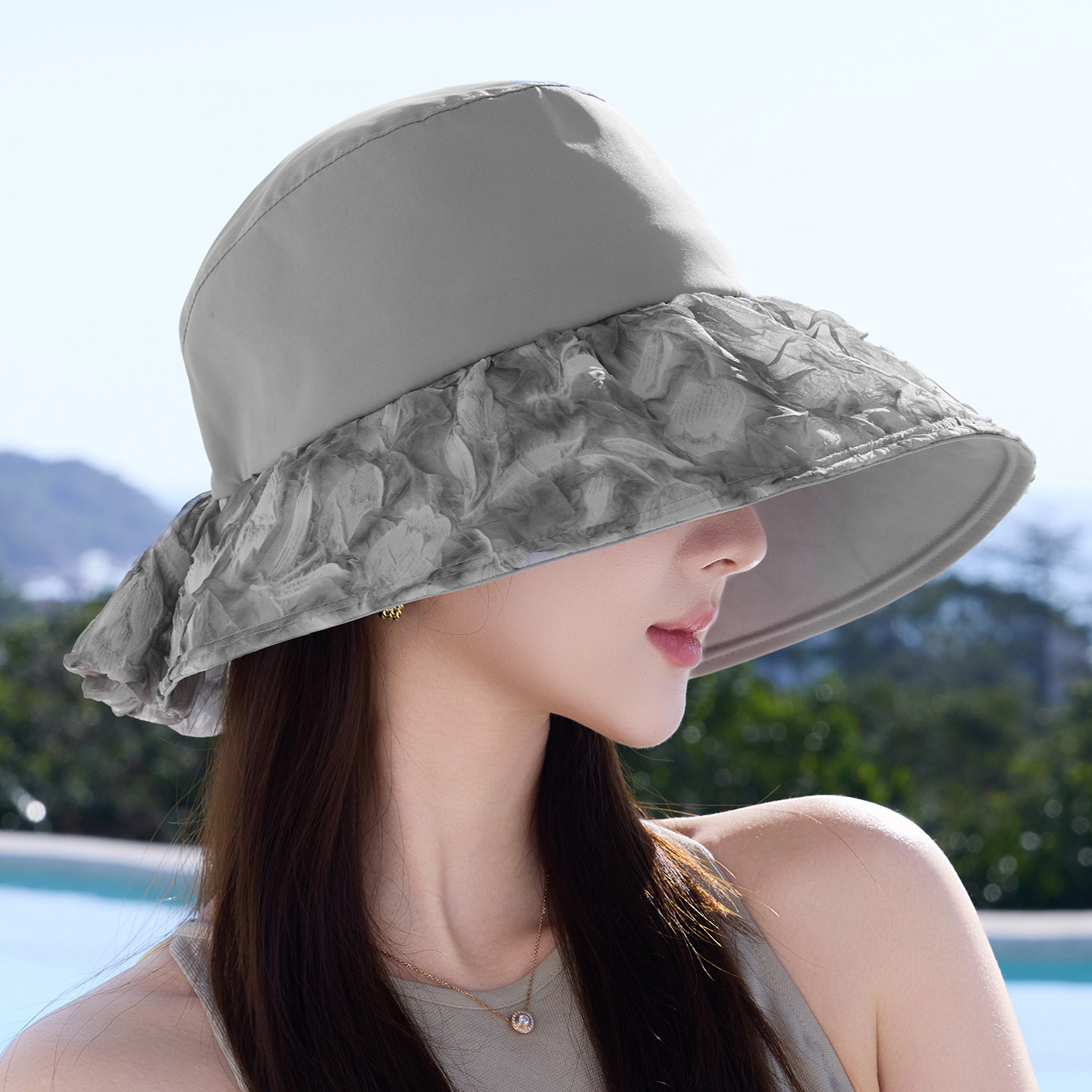 夏季女士宽檐防晒显脸小渔夫帽