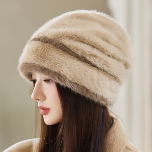 高级感毛绒堆堆帽子女秋冬季保暖防寒护耳帽百搭显脸小包头套头帽