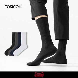 706 纯黑棉袜加长加厚高筒西装 TOSICON袜子男款 长筒袜条纹商务正装