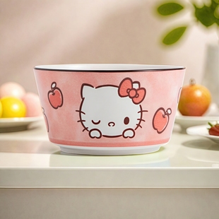 哈喽kt陶瓷碗可家用凯蒂猫餐具单个粉色kiti猫圆碗kitty猫吃饭碗