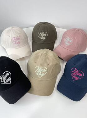 韩国进口代购秋冬新款时尚爱心字母显脸小棒球帽女大檐深鸭舌帽子