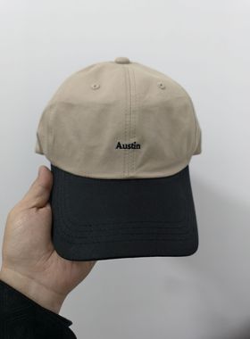 韩国东大门代购夏季新款Austin字母刺绣松紧抽绳可调节接拼棒球帽
