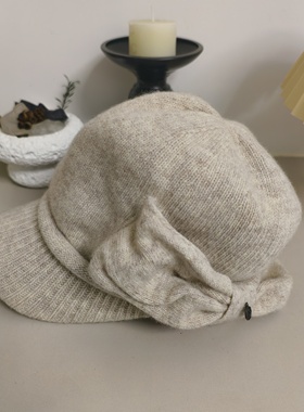 韩国东大门代购秋冬新款蝴蝶结鸭舌帽针织帽毛线堆堆帽女