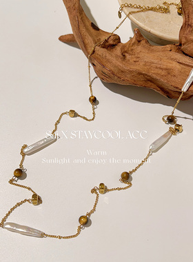 长款天然淡水异形巴洛克项链女士法式风毛衣链多复古93+5cm牙签