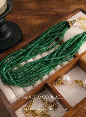 帝王绿色多层复古中古vintage锁骨链女士项链毛衣链西洋宫廷风