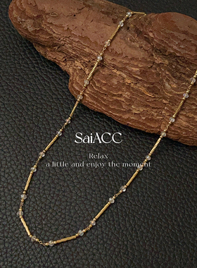 北欧白水晶金色长条极简女士项链高级感轻奢39+5cm
