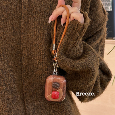 高级感复古棕色立体贴饰适用AirPods Pro保护套苹果2代3代4代蓝牙耳机壳全包防摔硅胶软壳airpods4