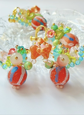 疾走织织 | 花与器·花瓶耳饰手作串珠耳环捷克琉璃耳钉花朵耳夹