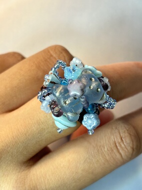 疾走织织|原创设计熊熊戒指可爱清新手作串珠戒指捷克珠戒指