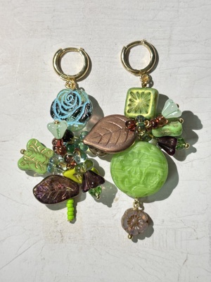 疾走织织|花开有时·捷克珠串珠耳环不对称花朵耳饰耳夹耳钉