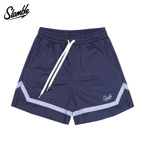 SLAMBLE男子美式篮球运动短裤撞色织带不过膝四分裤健身拼接