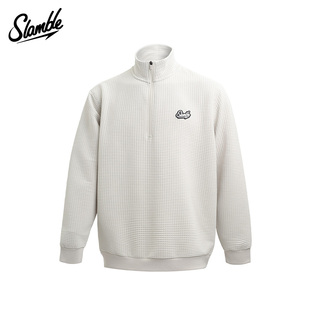 SLAMBLE男士华夫格半拉链运动套头衫立领卫衣打底纯色百搭秋季新