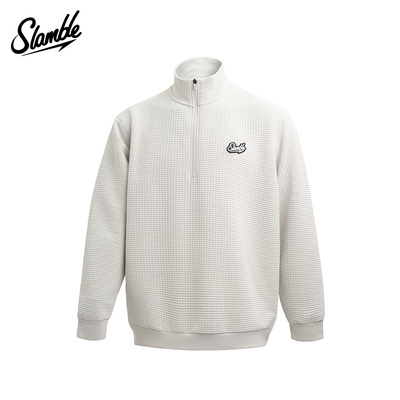 SLAMBLE男士华夫格半拉链运动套头衫立领卫衣打底纯色百搭秋季新