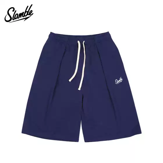 Slamble American Casual Terry Cropped Pants for Men and Women, Loose Fit, Sweat-Absorbent, Over-The-Knee, Letter Print, Summer Trendy