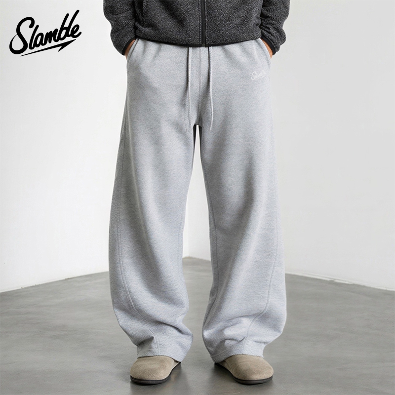 SLAMBLE美式320克弯刀裤空气层卫裤运动休闲长裤直筒阔腿重磅秋冬