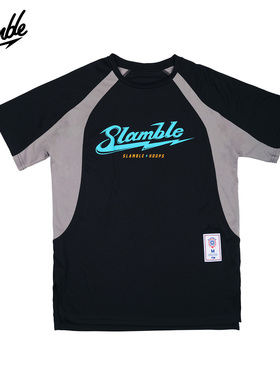 SLAMBLE运动拼色美式短袖t恤男女投篮服速干透气跑步健身衣排汗