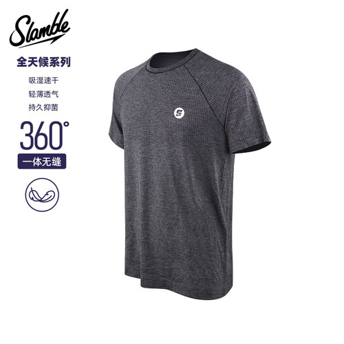 SLAMBLE 一体织MVT美式无缝提花运动短袖速干训练健身弹力修身T恤