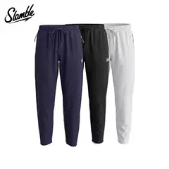 Slamble Woven Lightweight Sports Nine-Point Pants with Pockets and Zippers for Men, Training Quick-Drying Fitness Long Pants New Style