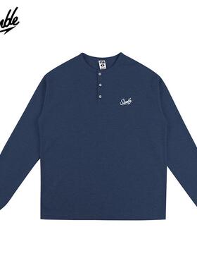 SLAMBLE华夫格亨利领长袖运动休闲T恤套头衫上衣打底美式新款