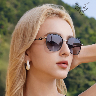 G家2025金属老钱风高级感大框圆脸显瘦墨镜女偏光防紫外线太阳镜