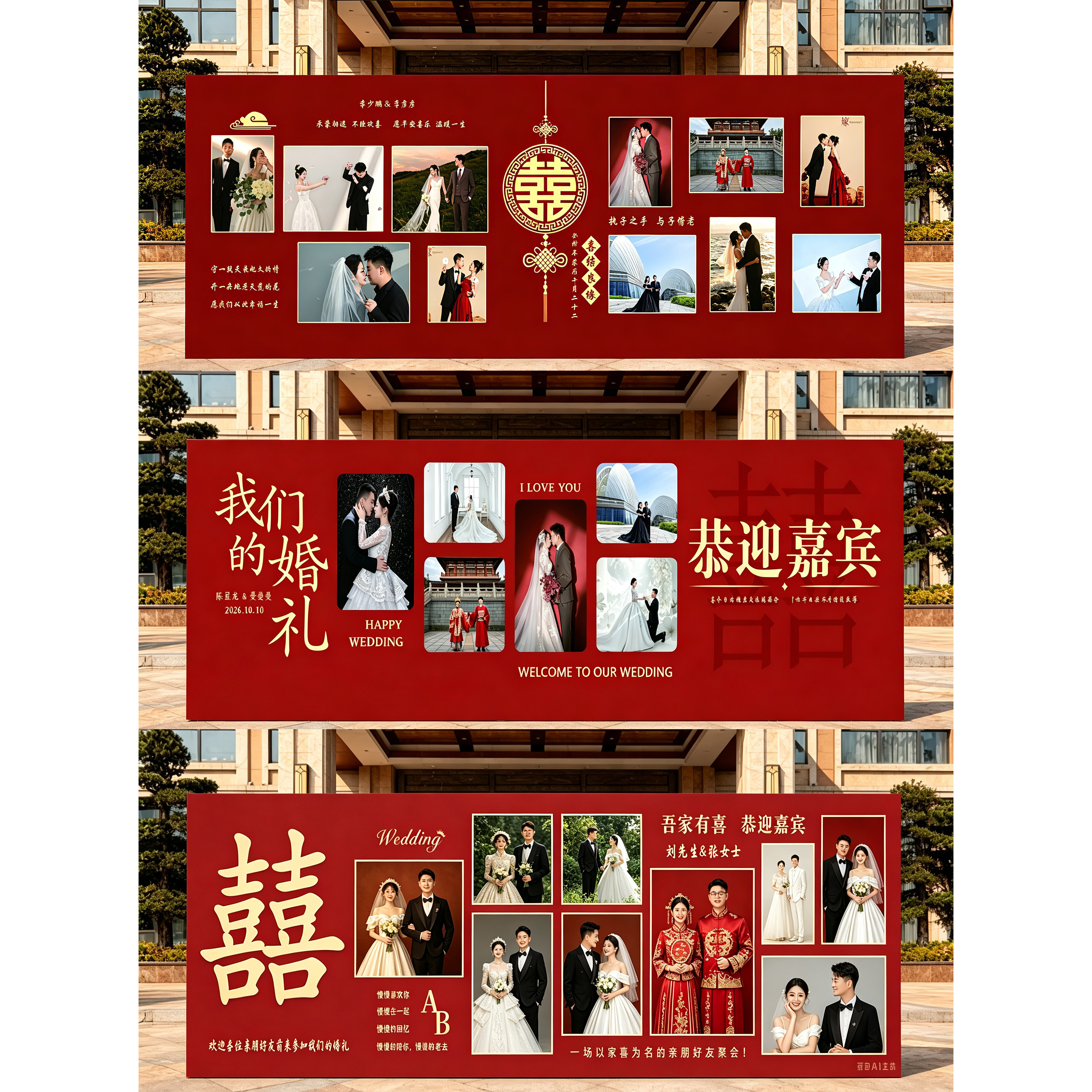 婚礼设计迎宾海报照片墙模板PS源文件平面设计素材结婚模板设计