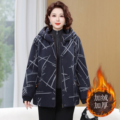 胖妈妈冬装加绒洋气棉衣外套中老