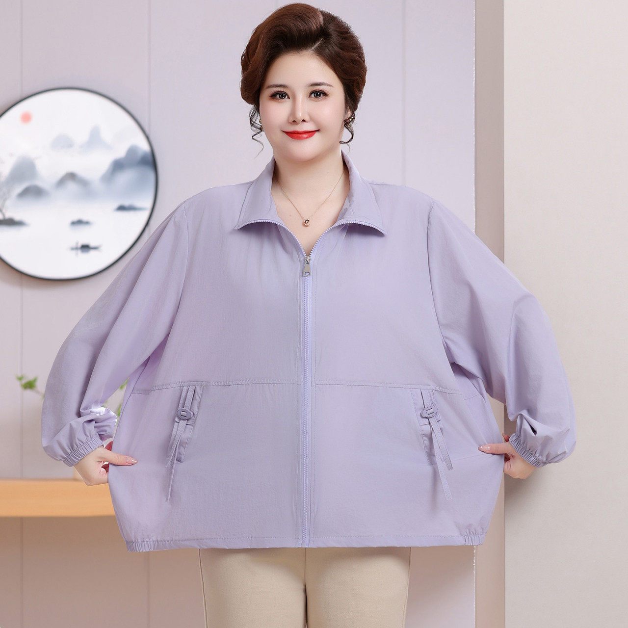 中老年女装夏季长袖衬衫防晒服加大码胖妈妈200斤宽松薄外套上衣