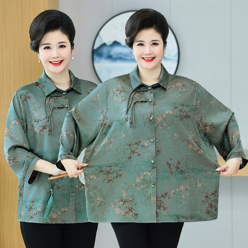 8XL胖妈妈春夏装上衣特超加肥加大码200斤中老年女装长袖衬衫奶奶