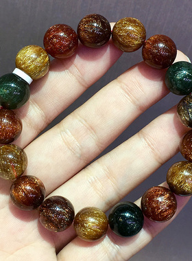 天然彩发晶手串 福禄寿水晶手链金发晶红绿顺发猫眼父母长辈男女