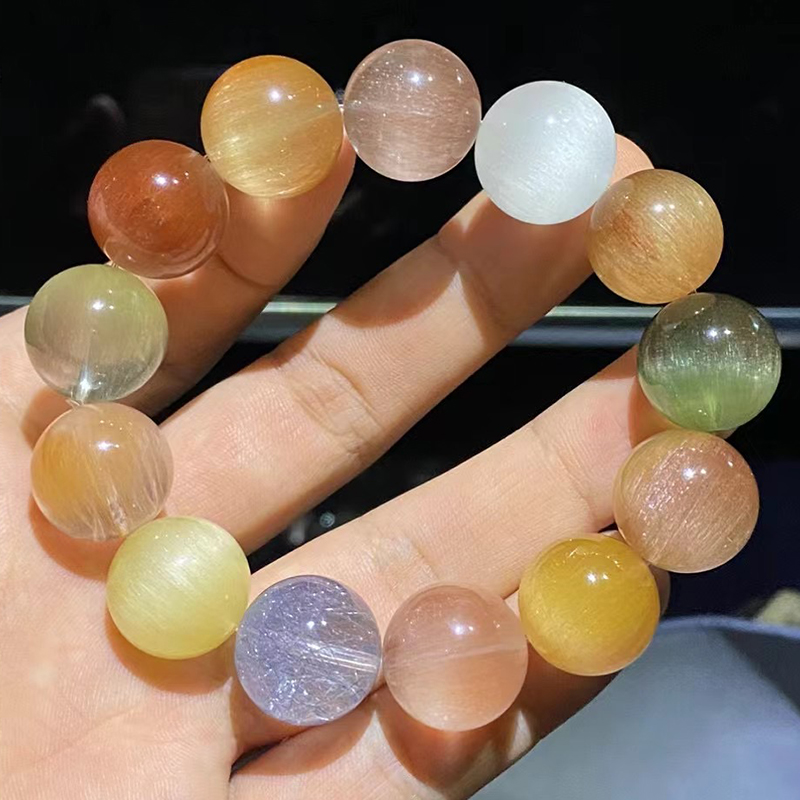 天然猫眼彩兔毛手串 彩发晶手链顺发拉丝冰透女款礼物
