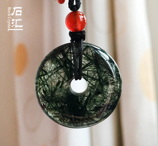 绿幽灵挂坠挂件男女款 天然绿发晶吊坠 发晶平安扣项链水晶吊坠